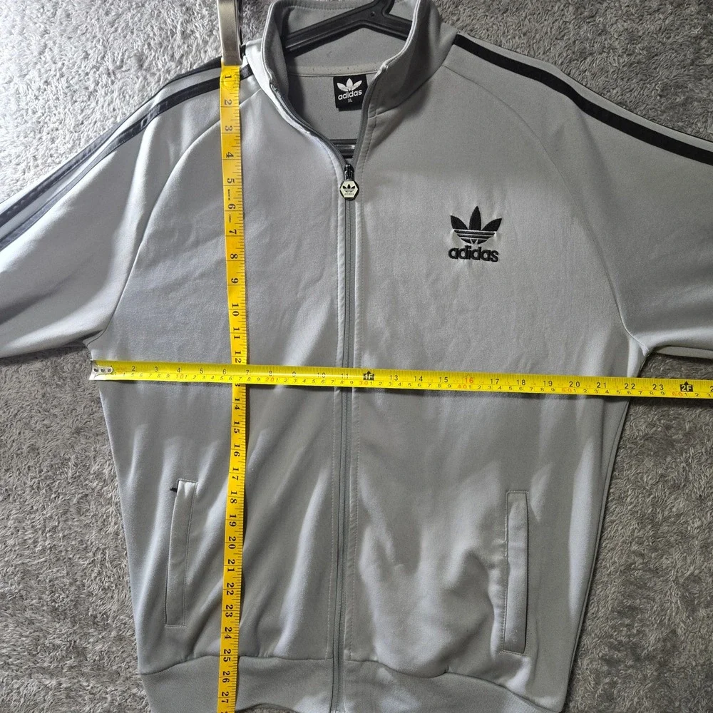 Adidas Originals Mens XL Grey Trefoil Track Jacket Full Zip 3-Stripe Activewear